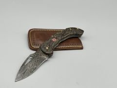 Gerçek Damascus (Şam Çeliği) C.CARTA Kabze Çakı (Gerçek Deri Kılıf)