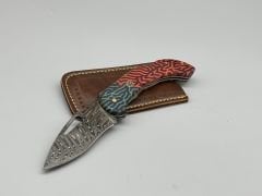 Gerçek Damascus (Şam Çeliği) C.CARTA Kabze Çakı (Gerçek Deri Kılıf)