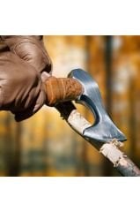 Gerçek Viking Baltası Kamp Baltası Hakiki Deri Kılıf Hediyeli Ceviz Ağacı Saplı
