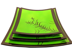 Misiny-El Boyama Bambu Desen Yeşil Tabak Seti -3'lü