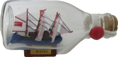 Misiny-Ahşap Altlık Cam Şişe İçerisinde -12 Cm Gemi Maketi