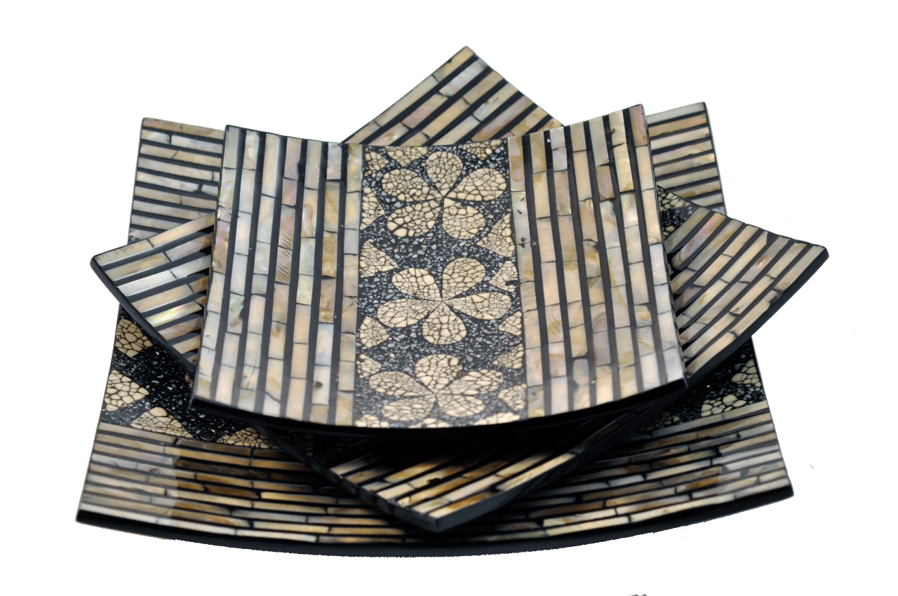 Misiny-Mozaik Sedef Kakma Kare Tabak Seti-3'lü