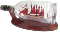 Misiny-Ahşap Altlık Cam Şişe İçerisinde - 10,5 Cm Gemi Maketi