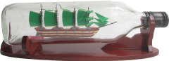 Misiny-Ahşap Altlık Cam Şişe İçerisinde - 8 Cm Gemi Maketi