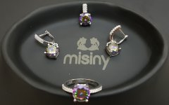 Misiny-Mistik Mavi Taşlı Set - 2 - Küpe Yüzük ve Kolye Ucu