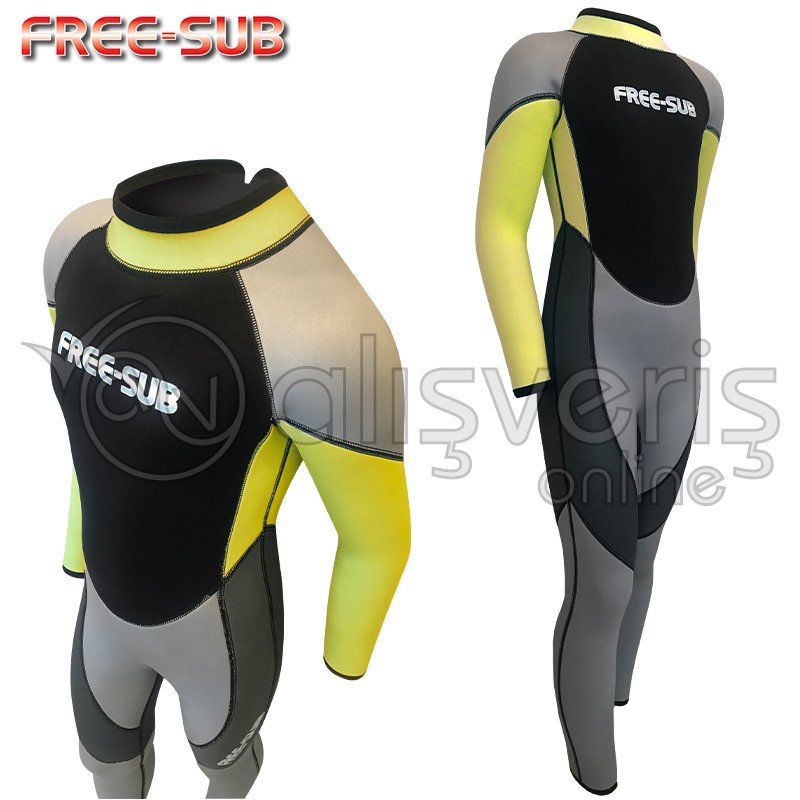Free-Sub Çocuk Sörf ve Dalış Elbisesi Yellow 3mm 2XL