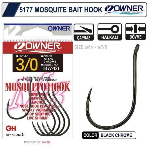 Owner 5177 Mosquito Hook No:3-0 Black Chrome Sinek İğne 5 Adet