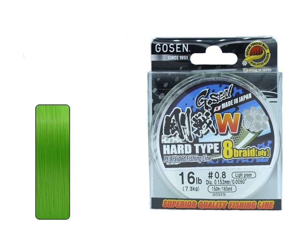 Gosen W8 Hard Type 1.0 PE 150m 8 Örgü Spin İp Misina 9.1kg Çeker A.Yeşil