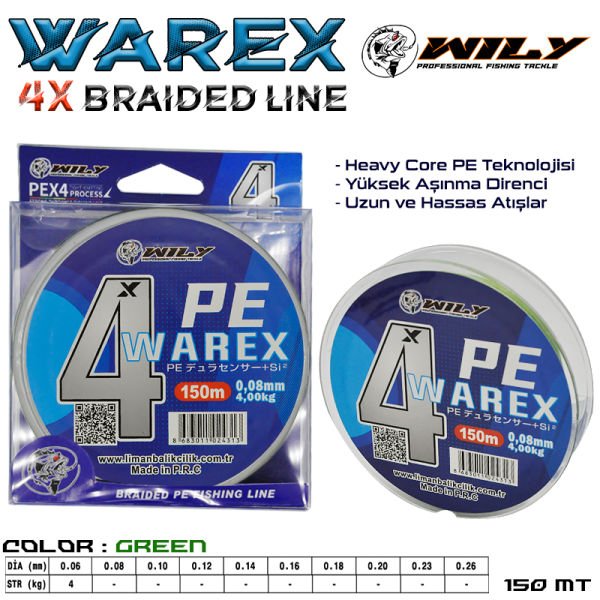 Wily Warex 4 Kat İp Misina 100 mt Yeşil