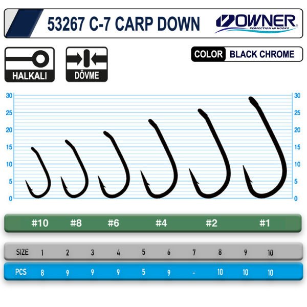 Owner 53267 C-7 Carp Down Black Chrome Sazan İğnesi