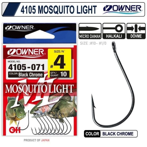 Owner 4105 Musquito Light Black Chrome Japon Olta İğnesi No: 8  11 Adet