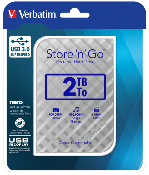 VERBATIM 53198 - 2TB USB 3.0 SILVER PORTABLE HARD