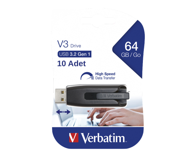 VERBATIM 49174 - 64GB STORE 'N' GO V3 USB 3.2 GEN 1 DRIVE 10 ADET