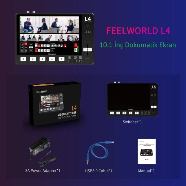 FEELWORLD L4 Çoklu Kamera Video Mikseri  10.1''Dokunmatik Ekran