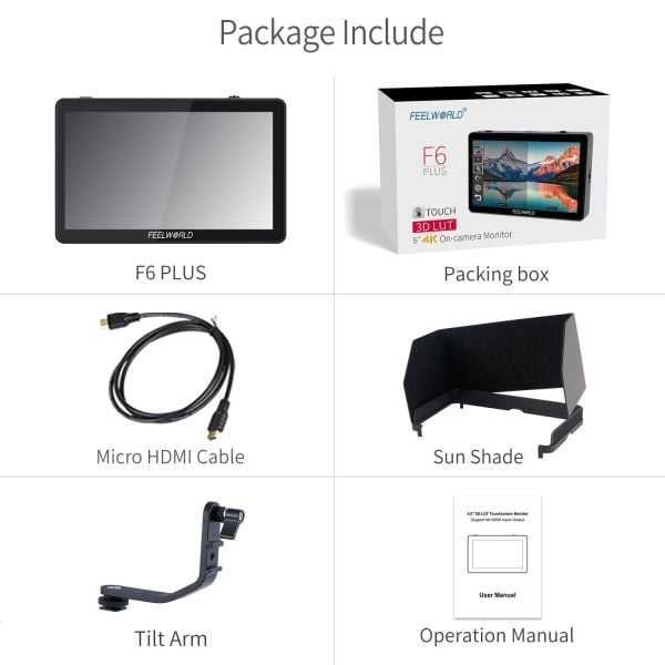 FEELWORLD F6 PLUS 6 inç  3D LUT Kamera  Alan Monitörü 1920x1080 HD 4K HDMI