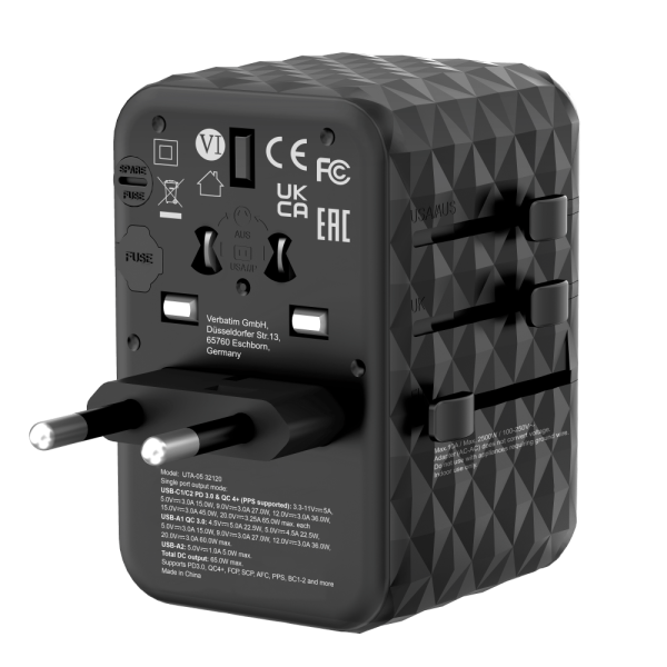 VERBATIM 32120 - V GAN3 UNIVERSAL TRAVEL ADAPTER UTA-05 Evrensel Seyahat Adaptörü 65W