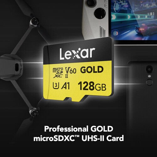 Lexar 128GB 280 MB/s UHS-II / V60 / U3 MicroSD Hafıza Kartı (Gold Serisi)