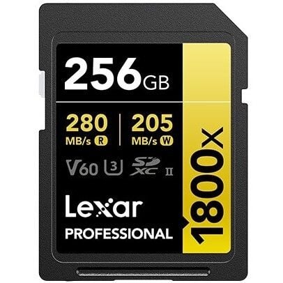 Lexar 256GB 1800x 280MB/s Profesyonel UHS-II SDXC  V60 Hafıza Kartı (Gold Serisi)
