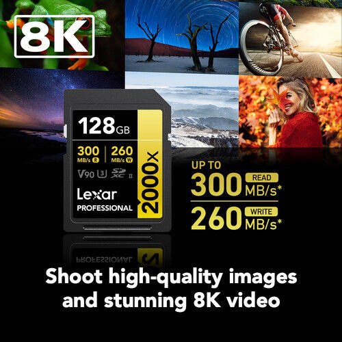 Lexar 128GB 2000x Professional SDXC UHS-II V90 300 MB/s Hafıza Kartı