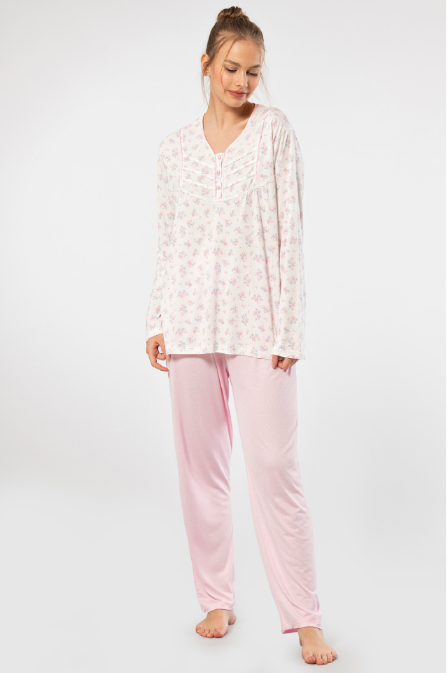 Türen Empirme Patlı Battal Uzun Kollu Pijama Takımı