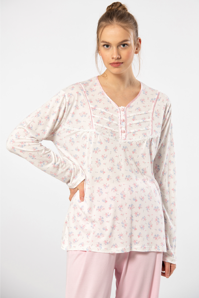 Türen Empirme Patlı Battal Uzun Kollu Pijama Takımı