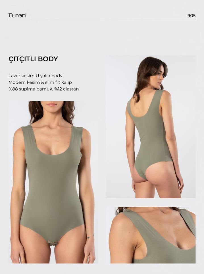 Türen Kadın Lazer Kesim Pamuklu Çıtçıtlı Body
