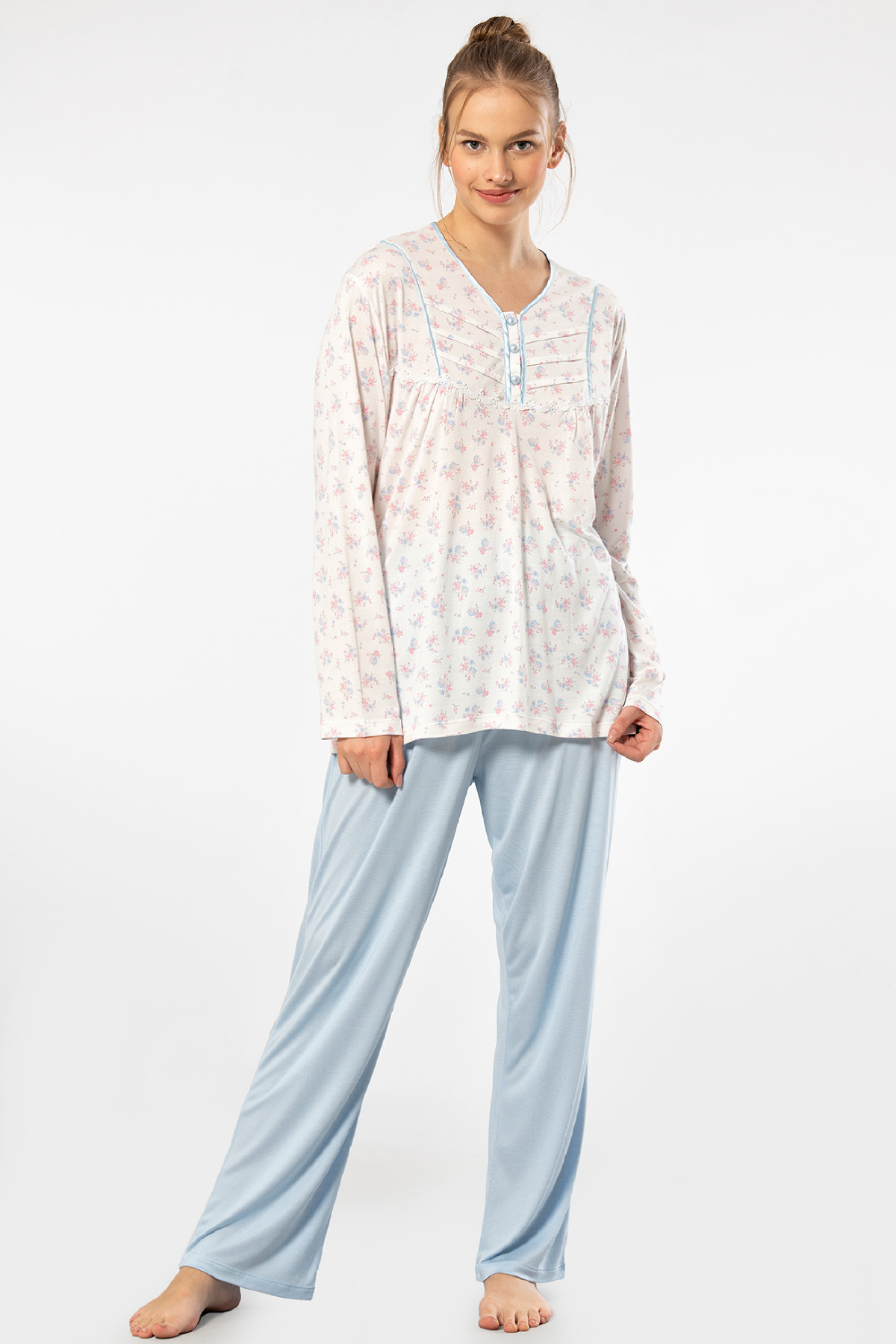 Türen Empirme Patlı Battal Uzun Kollu Pijama Takımı