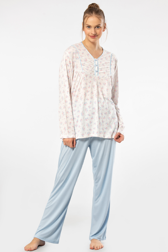 Türen Empirme Patlı Battal Uzun Kollu Pijama Takımı