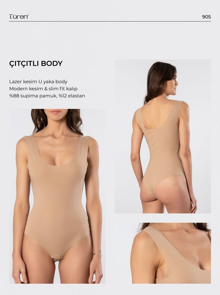Türen Kadın Lazer Kesim Pamuklu Çıtçıtlı Body