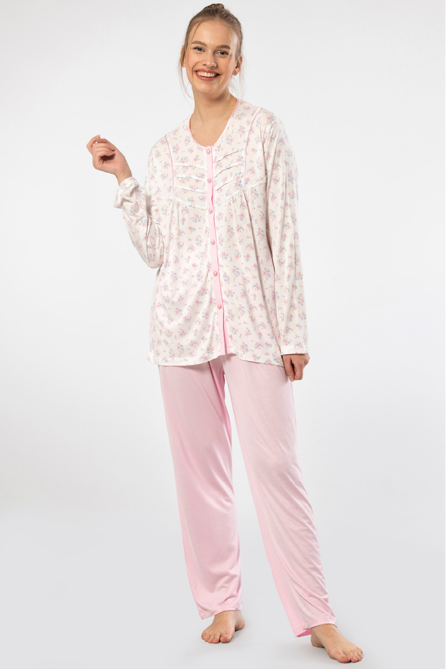 Türen Empirme Düğmeli Battal Uzun Kollu Pijama Takımı