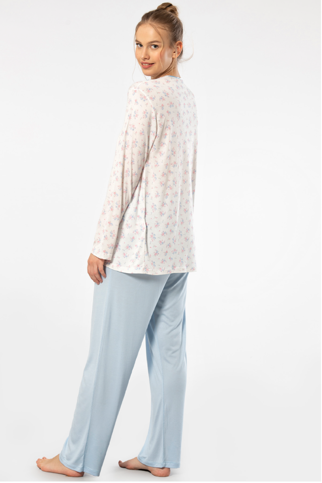 Türen Empirme Düğmeli Battal Uzun Kollu Pijama Takımı