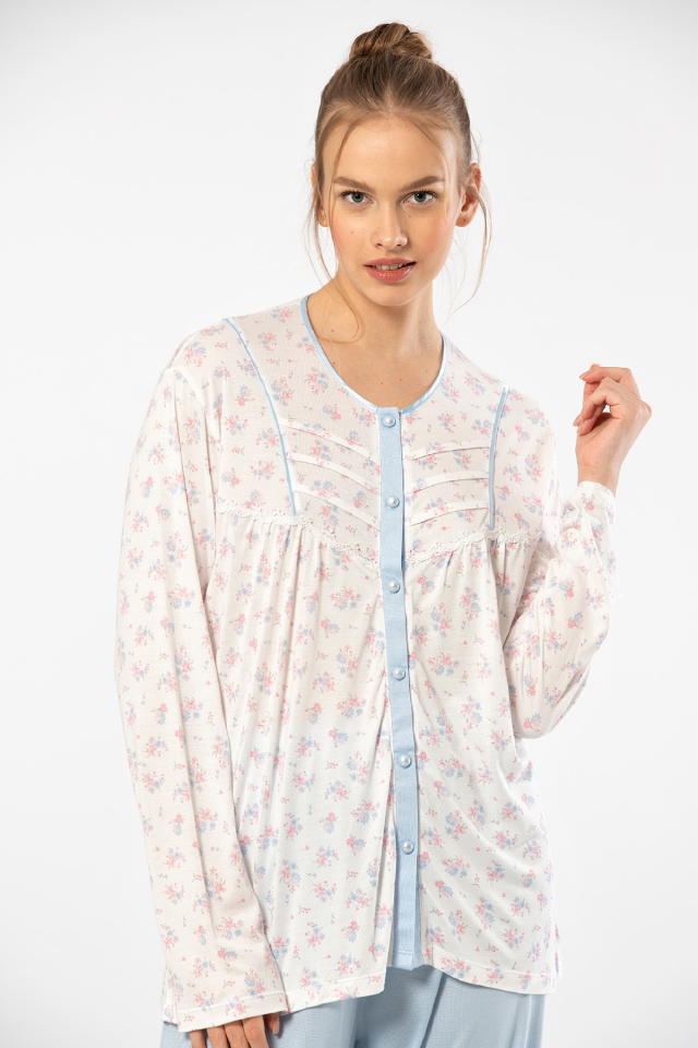 Türen Empirme Düğmeli Battal Uzun Kollu Pijama Takımı
