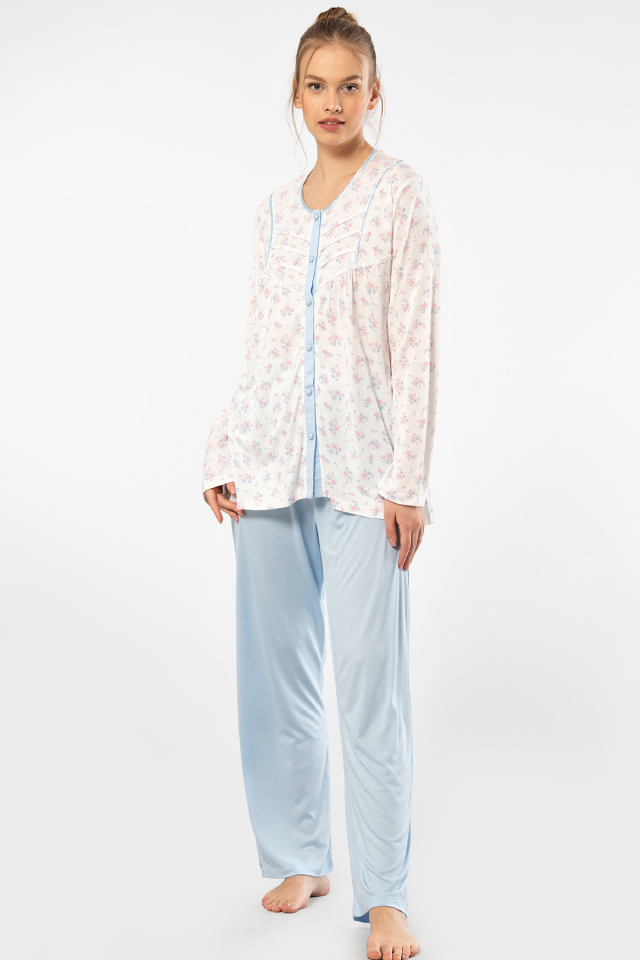 Türen Empirme Düğmeli Battal Uzun Kollu Pijama Takımı