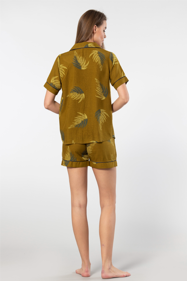 Türen Kadın Desenli Dokuma Şort Pijama Takımı