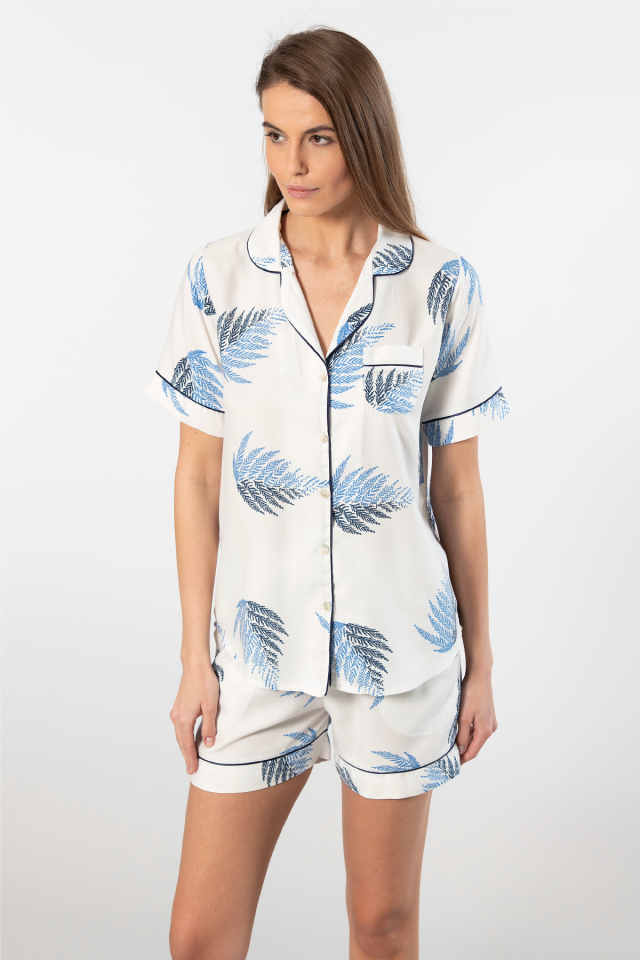 Türen Kadın Desenli Dokuma Şort Pijama Takımı
