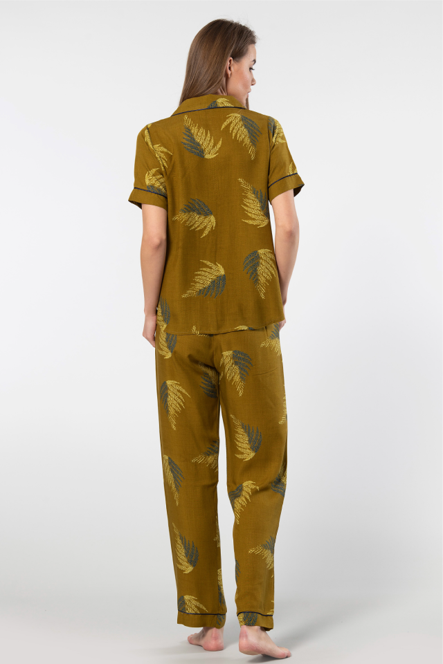 Türen Kadın Desenli Kısa Kol Dokuma Pijama Takımı