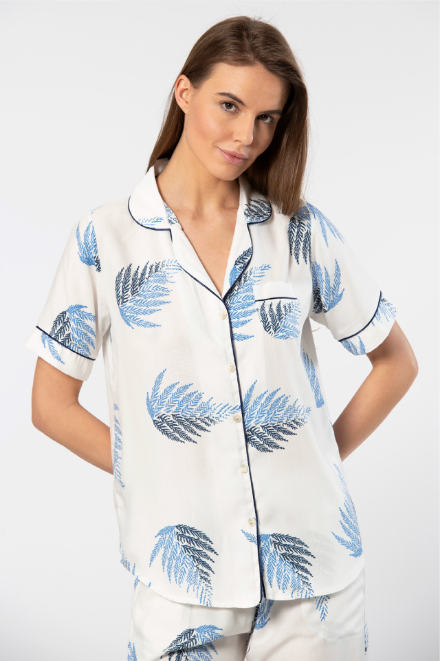 Türen Kadın Desenli Kısa Kol Dokuma Pijama Takımı