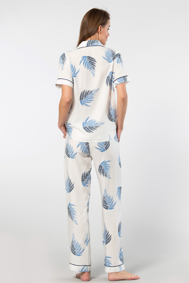 Türen Kadın Desenli Kısa Kol Dokuma Pijama Takımı