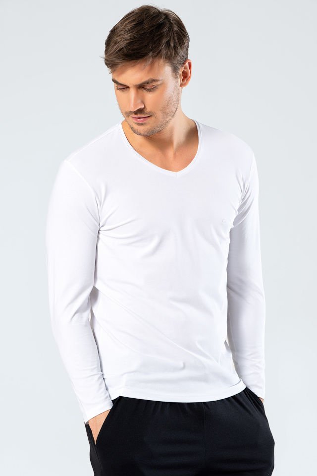 Cacharel Erkek V Yaka Uzun Kollu T-Shirt
