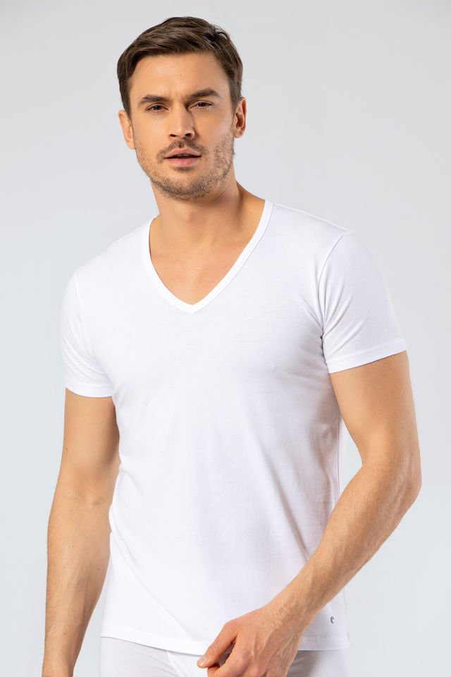 Cacharel Erkek Derin V Yaka Likralı T-shirt