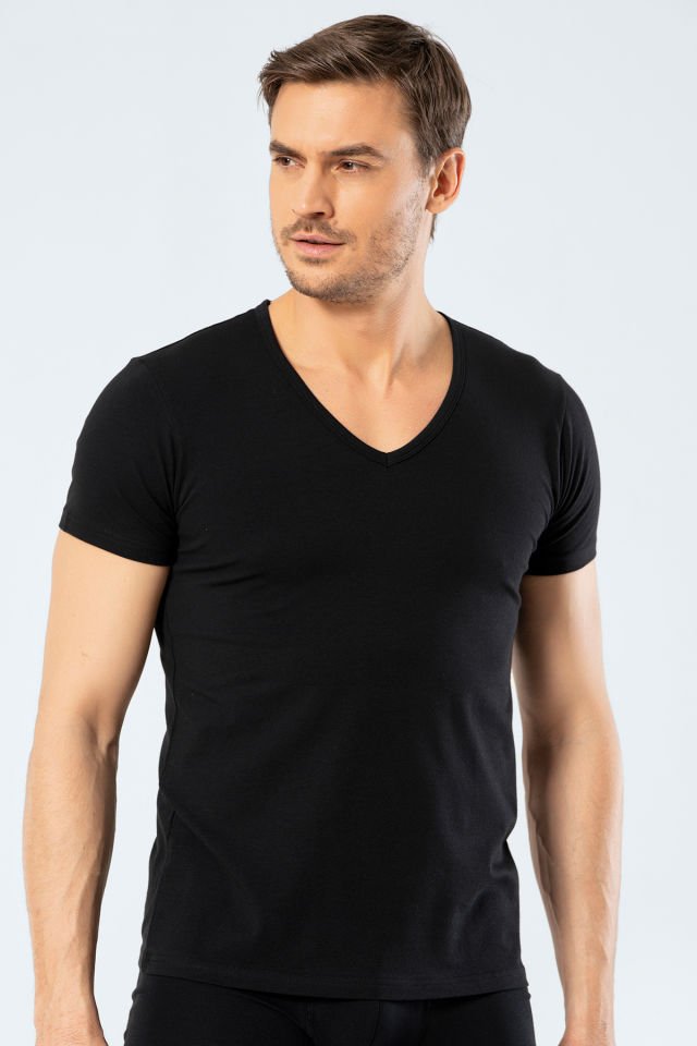 Cacharel Erkek Derin V Yaka Likralı T-shirt