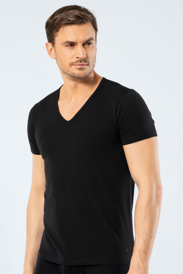 Cacharel Erkek Derin V Yaka Likralı T-shirt