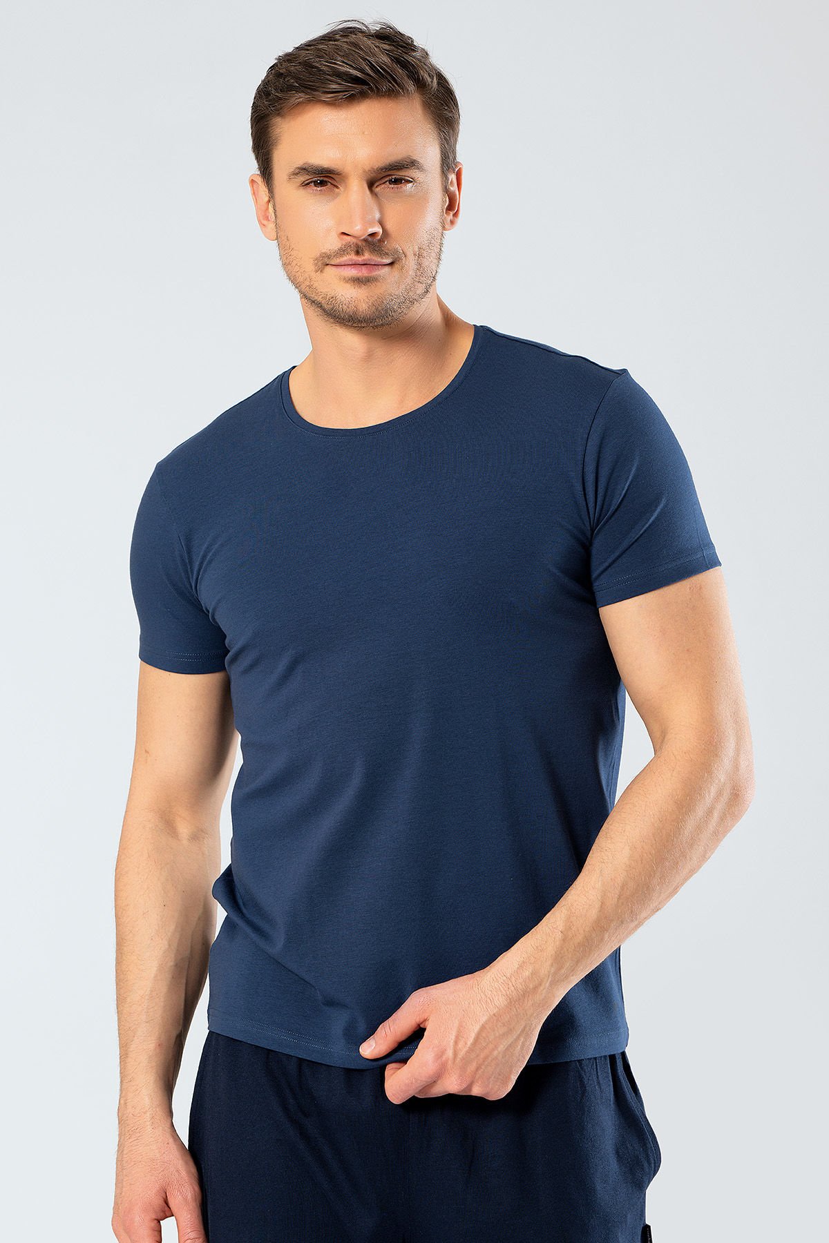 Cacharel Erkek Bisiklet Yaka Likralı T-shirt