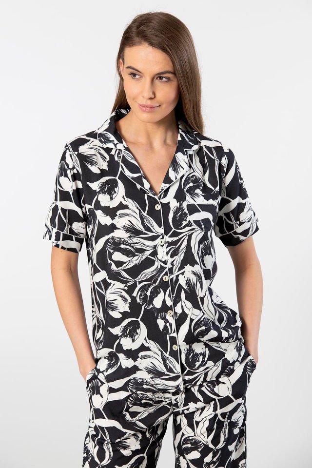 Türen Kadın Desenli Kısa Kol Dokuma Pijama Takımı