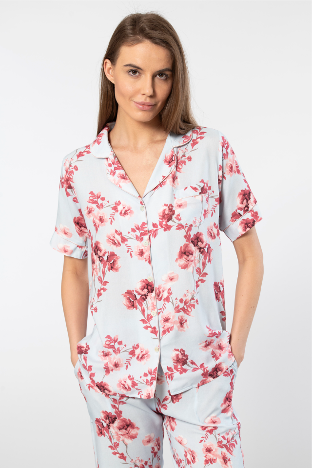 Türen Kadın Desenli Kısa Kol Dokuma Pijama Takımı