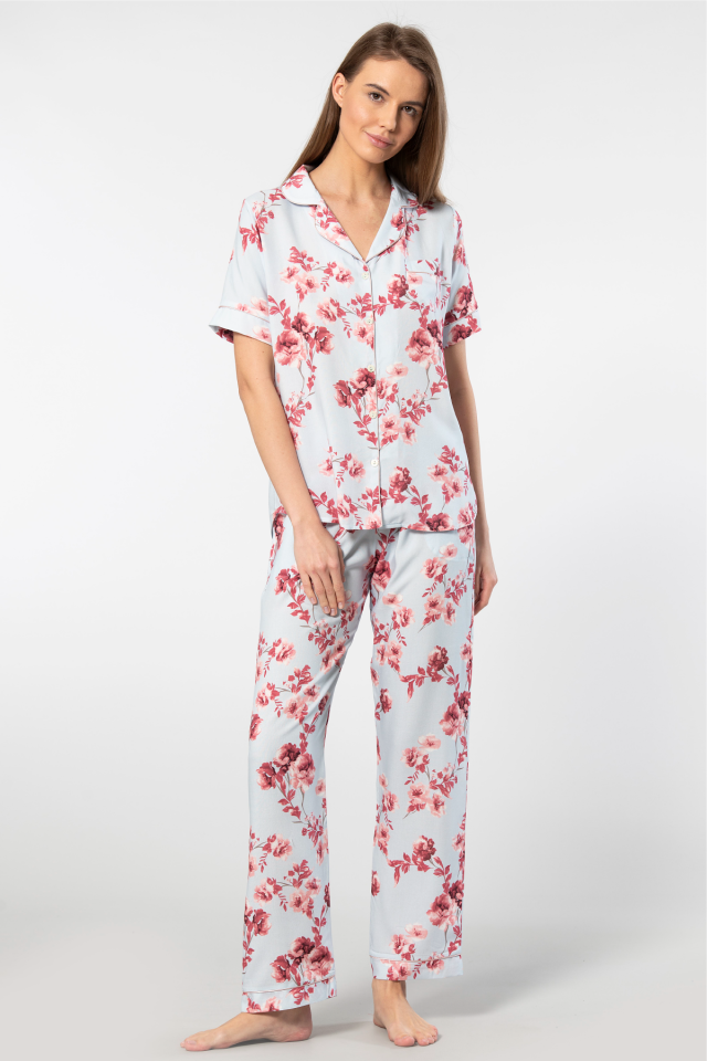 Türen Kadın Desenli Kısa Kol Dokuma Pijama Takımı