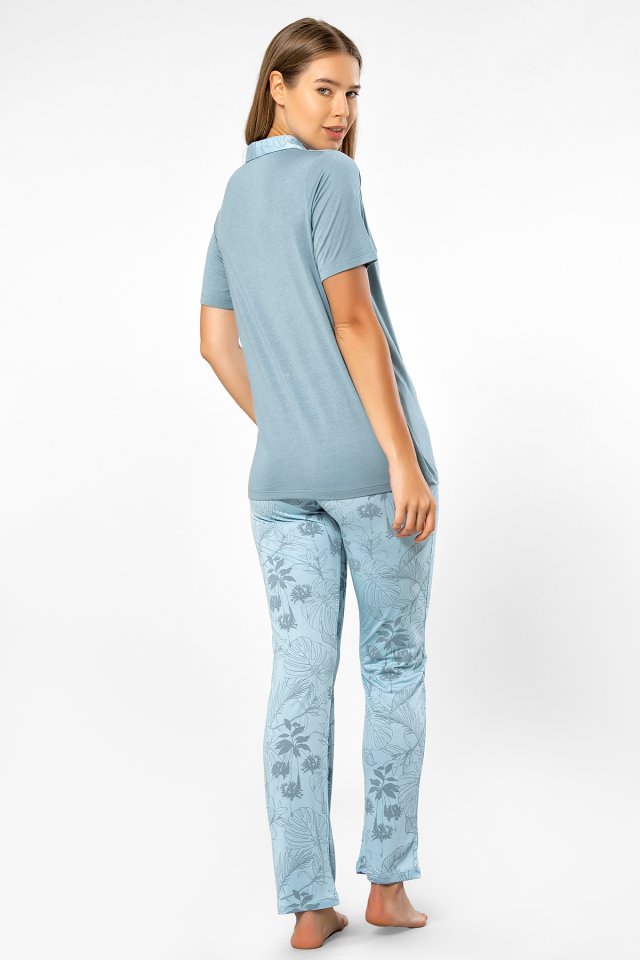 Türen Yaprak Desenli Kısa Kol Pijama