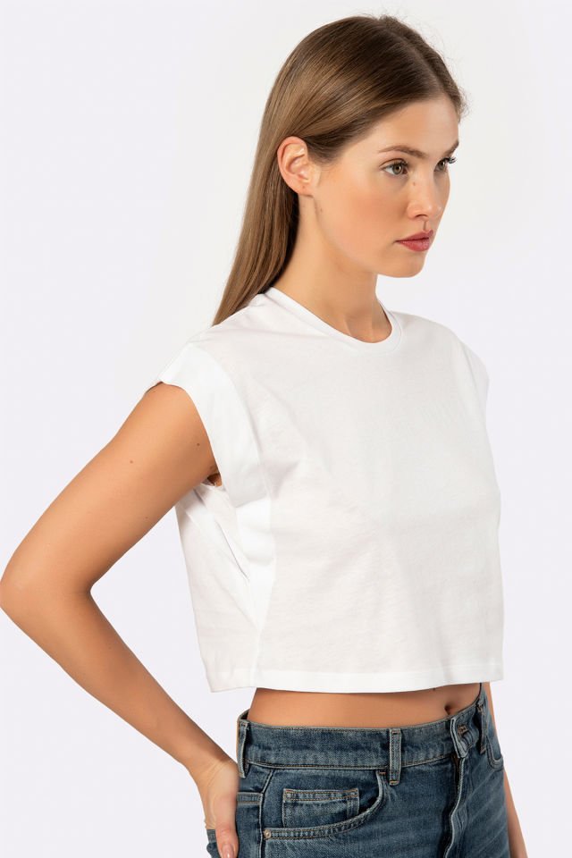 Türen Kadın Vatka Görünümlü Crop T-shirt