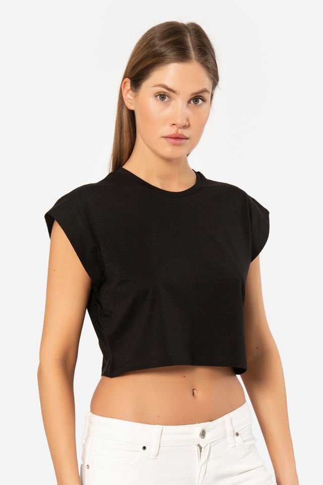 Türen Kadın Vatka Görünümlü Crop T-shirt