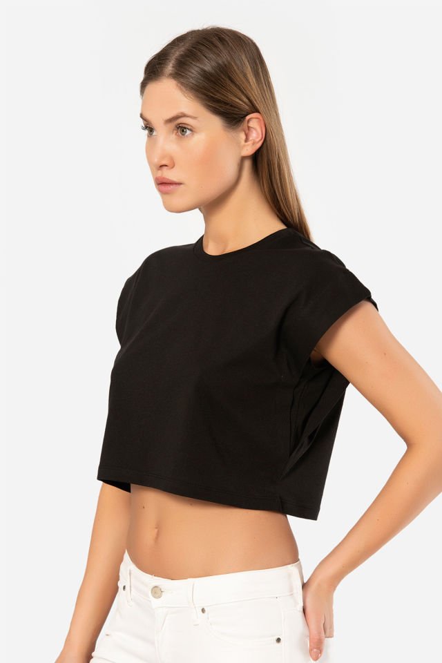 Türen Kadın Vatka Görünümlü Crop T-shirt